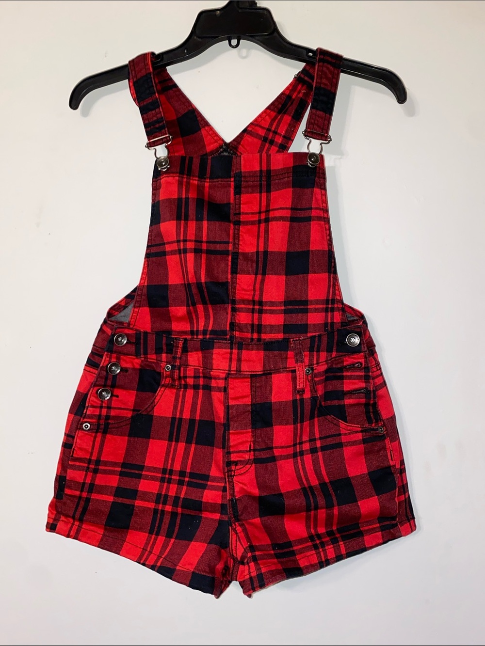Blackheart Red and Black Plaid Short Overalls